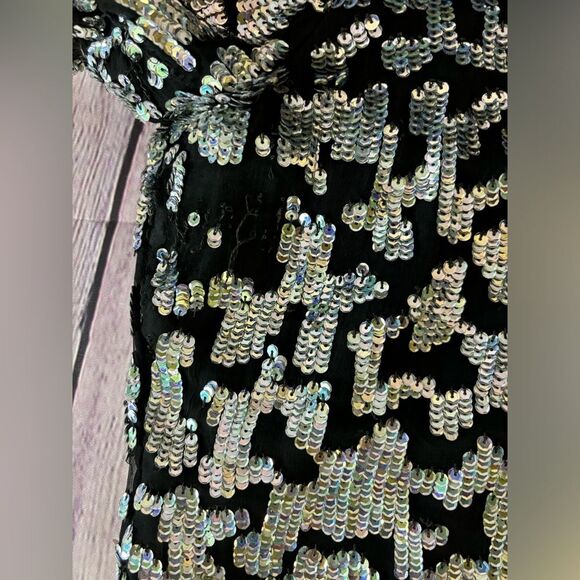VINTAGE Laurence Kazar 80s Silk Glam Beaded Sequin Mob Wife Art Deco Top 2X - Picture 8 of 10